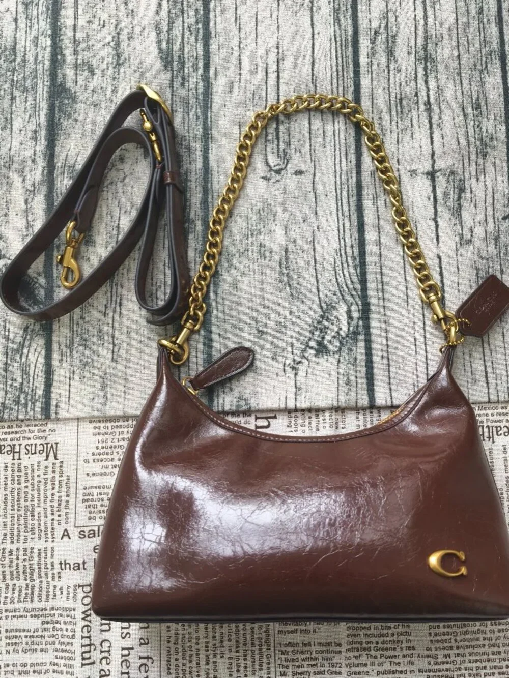 Coach chocolate brown wax leather hobo armpit bag